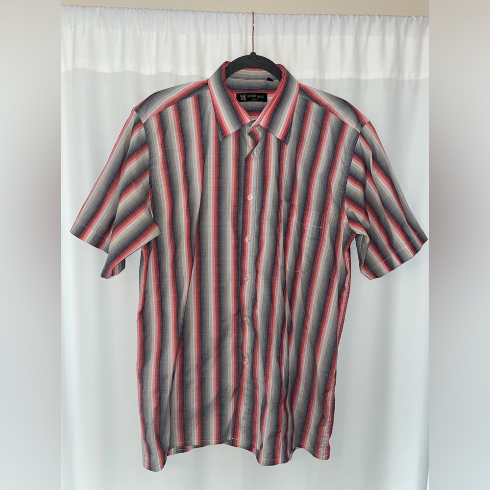 Sergio Louis Italy men’s L large 16-16.5 stripe button down shirt short sleeve t